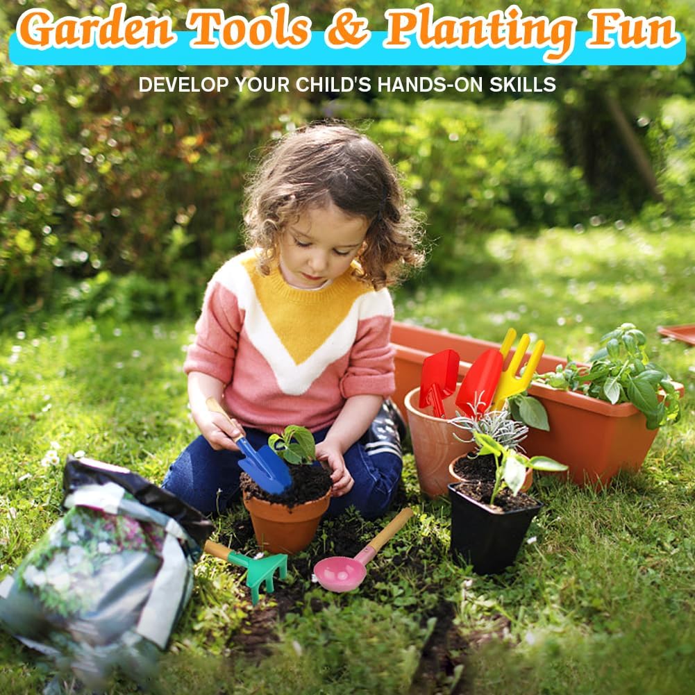 6 Piece Beach Sand Box Toys, Kids Gardening Tools, Made of Metal with Sturdy Wooden Handle, Safe Beach Gardening Set, Spoon, Fork, Rake & Shovel, Gifts for Toddlers