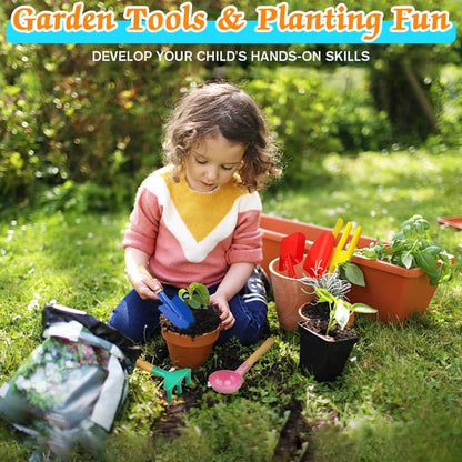6 Piece Beach Sand Box Toys, Kids Gardening Tools, Made of Metal with Sturdy Wooden Handle, Safe Beach Gardening Set, Spoon, Fork, Rake & Shovel, Gifts for Toddlers