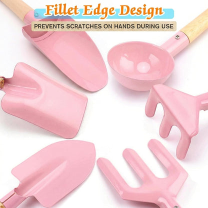 6 Piece Beach Sand Box Toys, Kids Gardening Tools, Made of Metal with Sturdy Wooden Handle, Safe Beach Gardening Set, Spoon, Fork, Rake & Shovel, Gifts for Toddlers