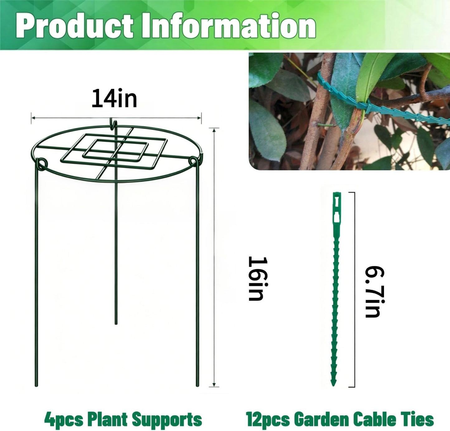 Peony Cages and Supports, 4 Pack, 14" D x 16" H with Twist Ties