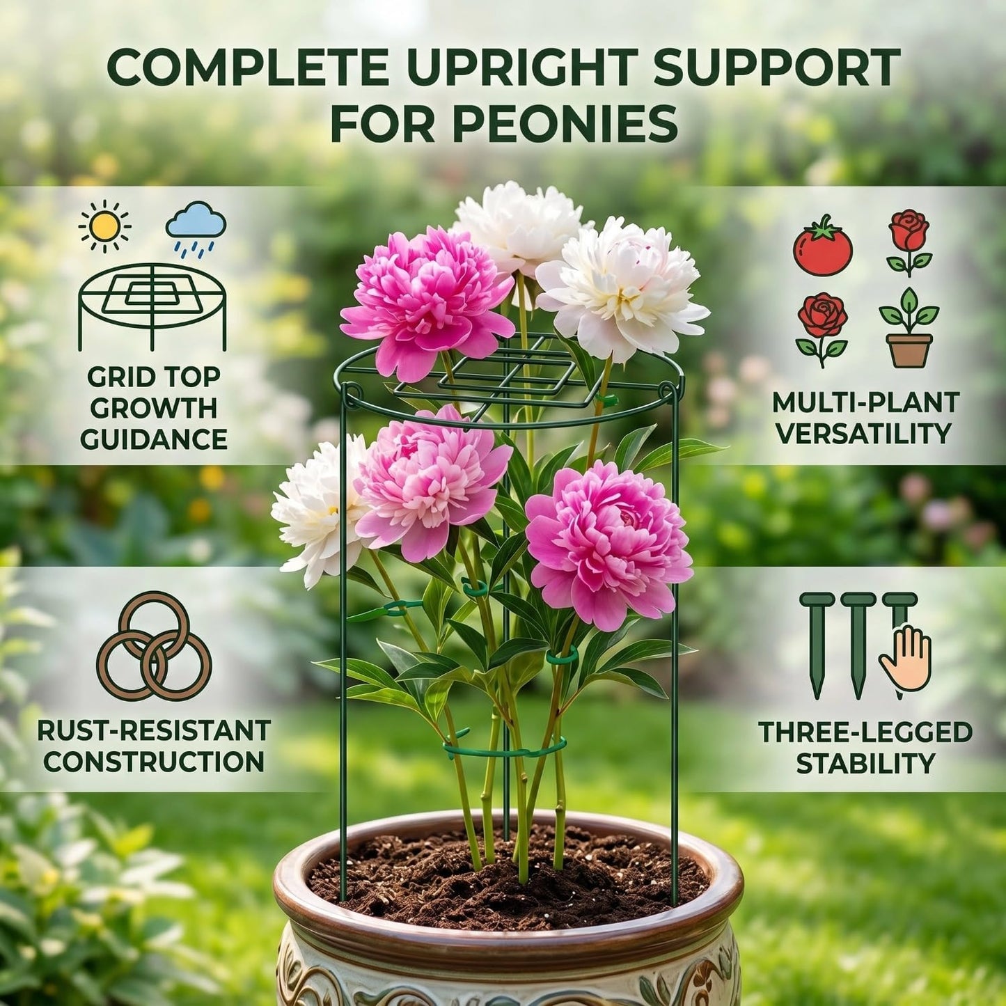 Peony Cages and Supports, 4 Pack, 14" D x 16" H with Twist Ties