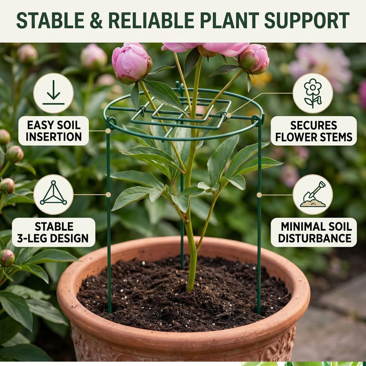 Peony Cages and Supports, 4 Pack, 14" D x 16" H with Twist Ties