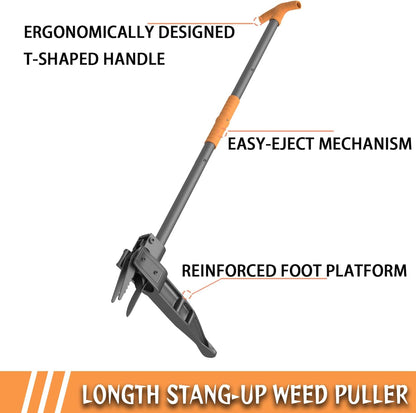 Stand Up Weed Puller with Long Ergonomic Handle, Black