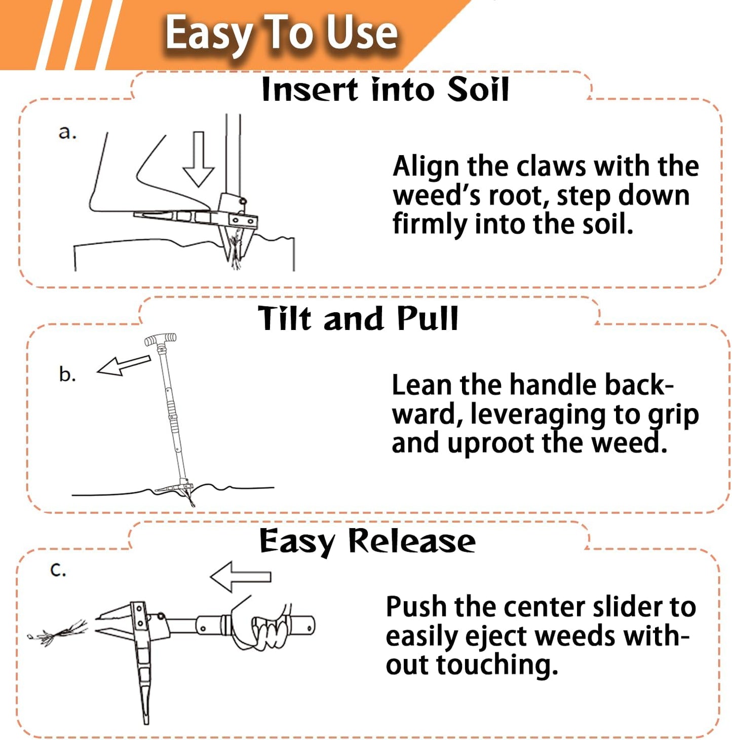 Stand Up Weed Puller with Long Ergonomic Handle, Black