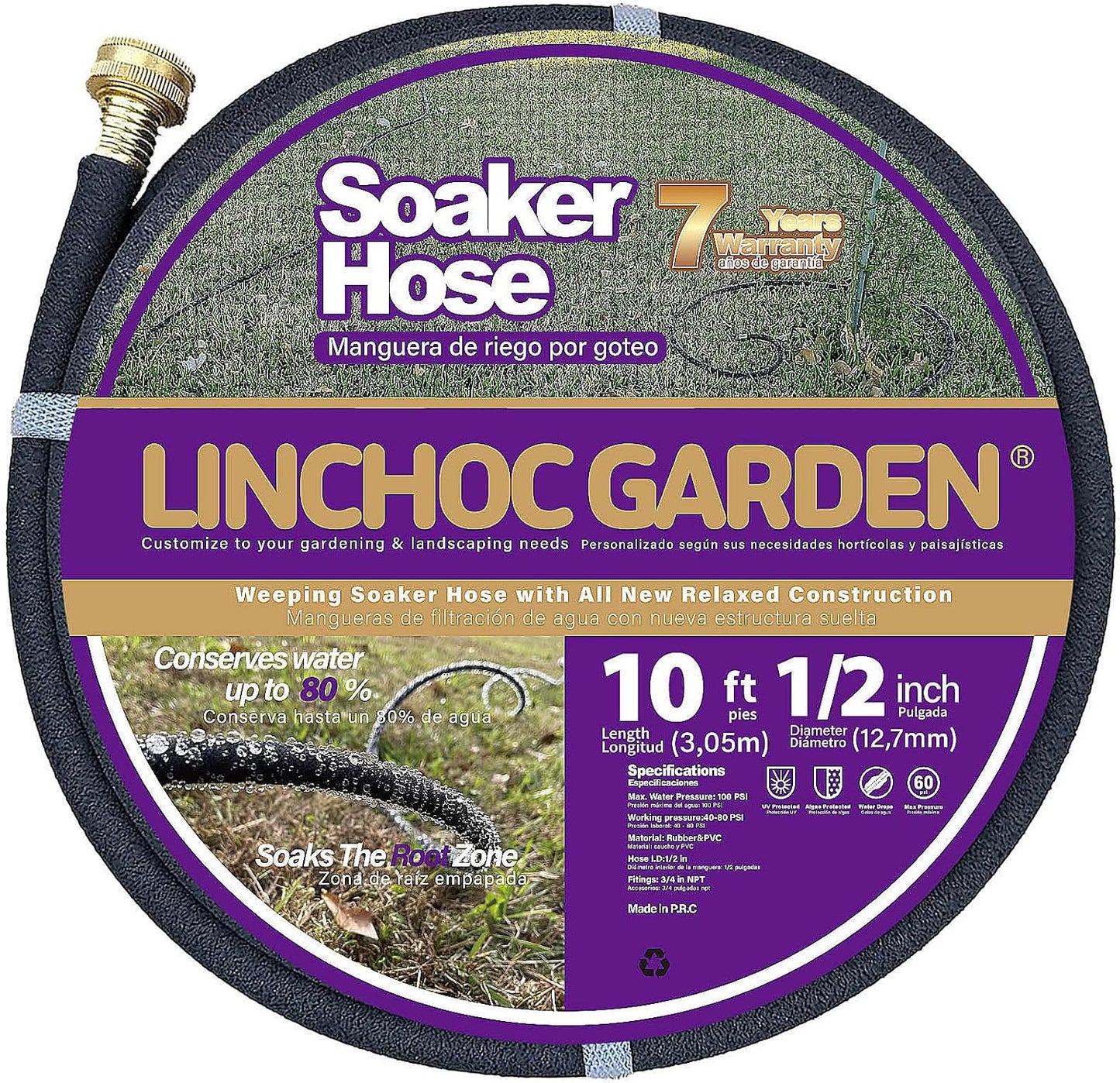 LICNCHOC GARDEN Soaker Hose 10ft,1/2 INCH Flexible Durable Garden Hose for Efficient Watering, Leak-Proof Design 100% Recycled Rubber,Ideal for Lawns,Gardens & Flower Beds
