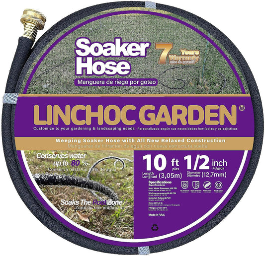LICNCHOC GARDEN Soaker Hose 10ft,1/2 INCH Flexible Durable Garden Hose for Efficient Watering, Leak-Proof Design 100% Recycled Rubber,Ideal for Lawns,Gardens & Flower Beds