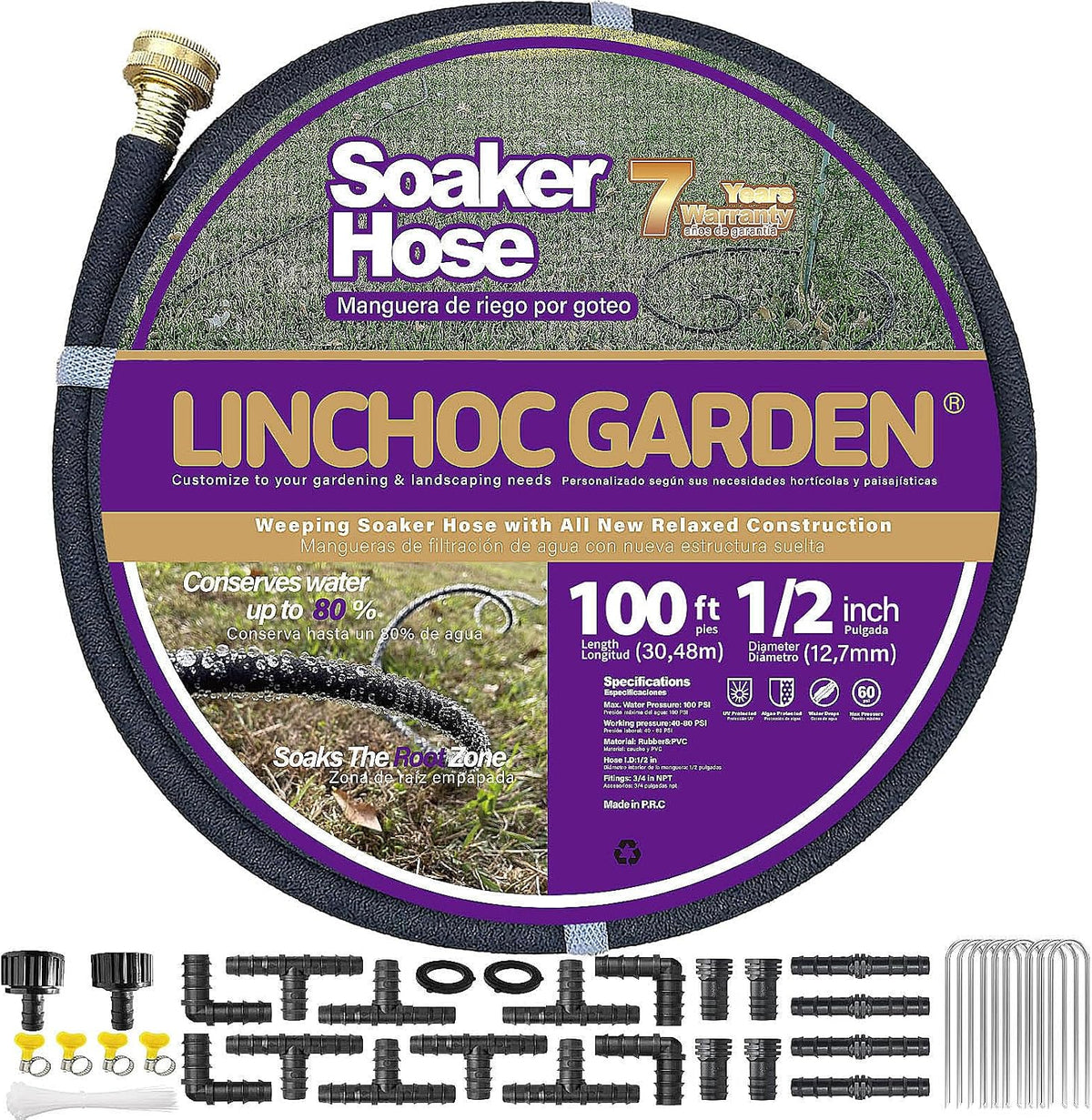 LICNCHOC GARDEN Soaker Hose 10ft,1/2 INCH Flexible Durable Garden Hose for Efficient Watering, Leak-Proof Design 100% Recycled Rubber,Ideal for Lawns,Gardens & Flower Beds