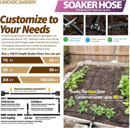 LICNCHOC GARDEN Soaker Hose 10ft,1/2 INCH Flexible Durable Garden Hose for Efficient Watering, Leak-Proof Design 100% Recycled Rubber,Ideal for Lawns,Gardens & Flower Beds