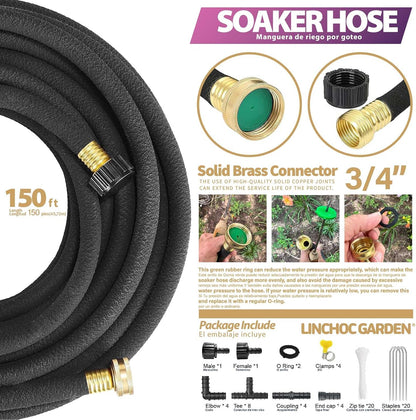 LICNCHOC GARDEN Soaker Hose 10ft,1/2 INCH Flexible Durable Garden Hose for Efficient Watering, Leak-Proof Design 100% Recycled Rubber,Ideal for Lawns,Gardens & Flower Beds