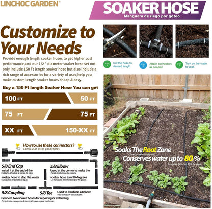 LICNCHOC GARDEN Soaker Hose 10ft,1/2 INCH Flexible Durable Garden Hose for Efficient Watering, Leak-Proof Design 100% Recycled Rubber,Ideal for Lawns,Gardens & Flower Beds