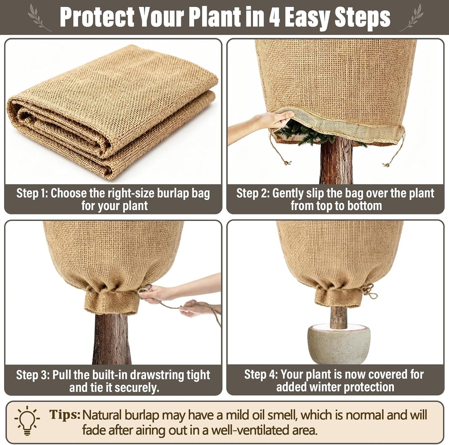 4 Packs 40 × 47 Inch Large Winter Plant Cover Bags with Drawstring