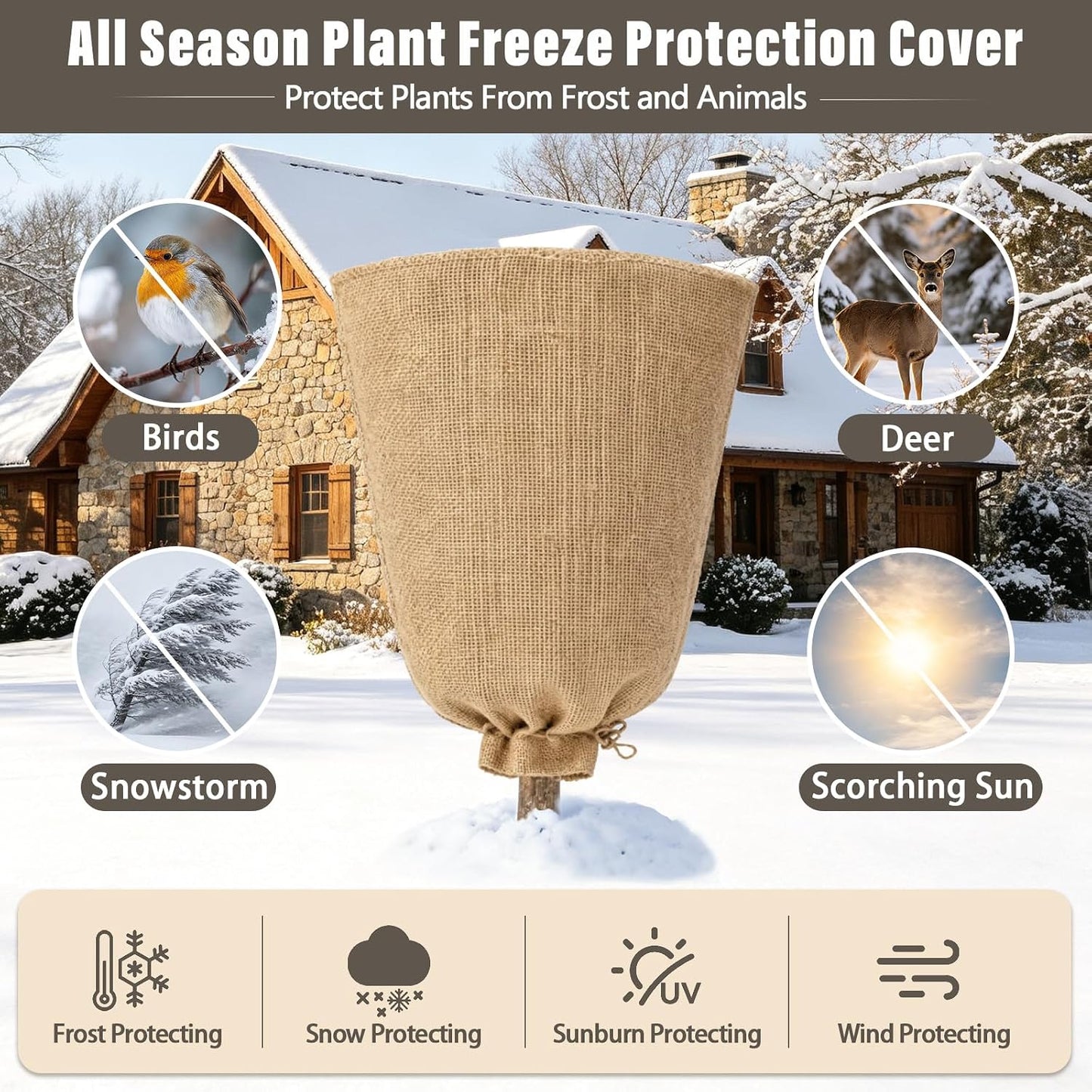 4 Packs 40 × 47 Inch Large Winter Plant Cover Bags with Drawstring