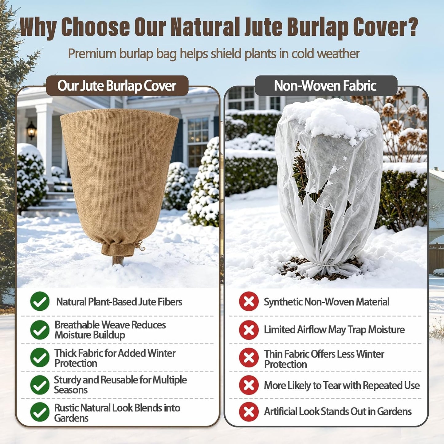 4 Packs 40 × 47 Inch Large Winter Plant Cover Bags with Drawstring