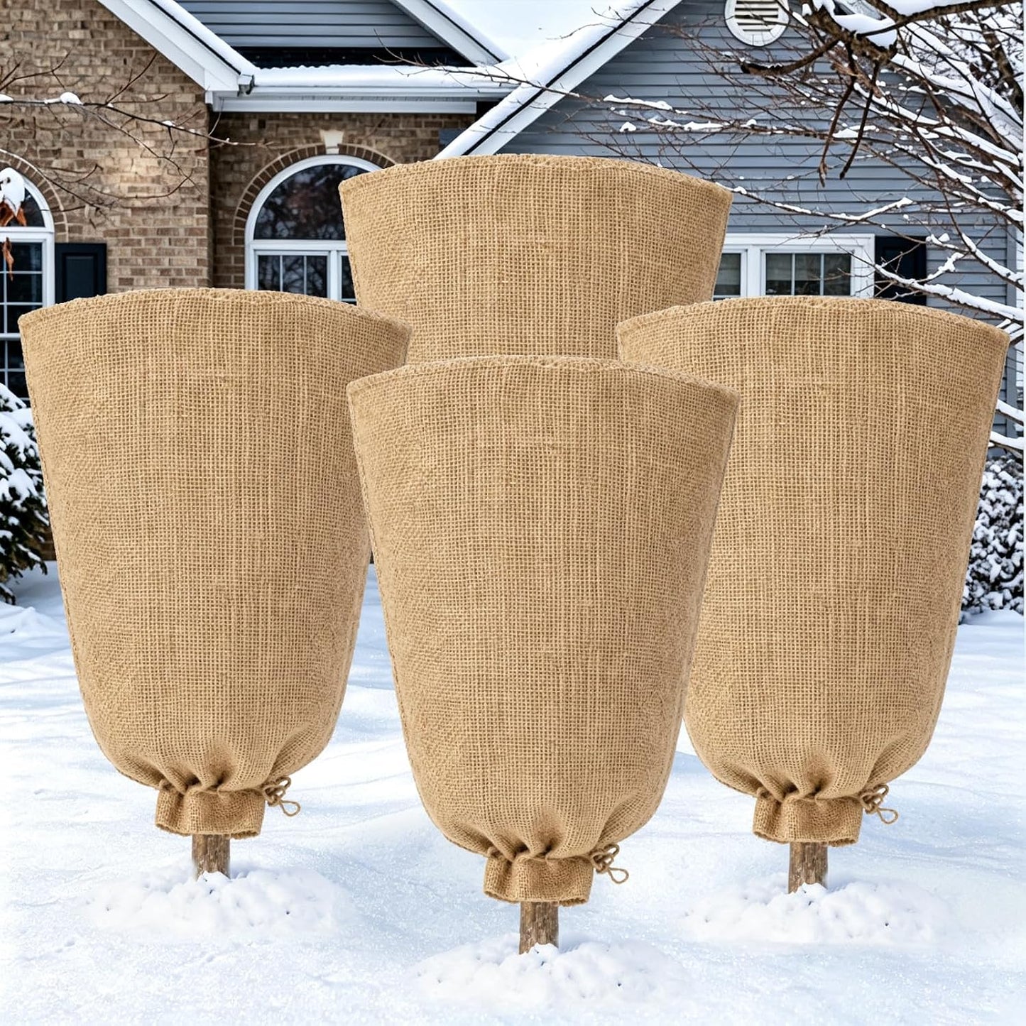 4 Packs 40 × 47 Inch Large Winter Plant Cover Bags with Drawstring