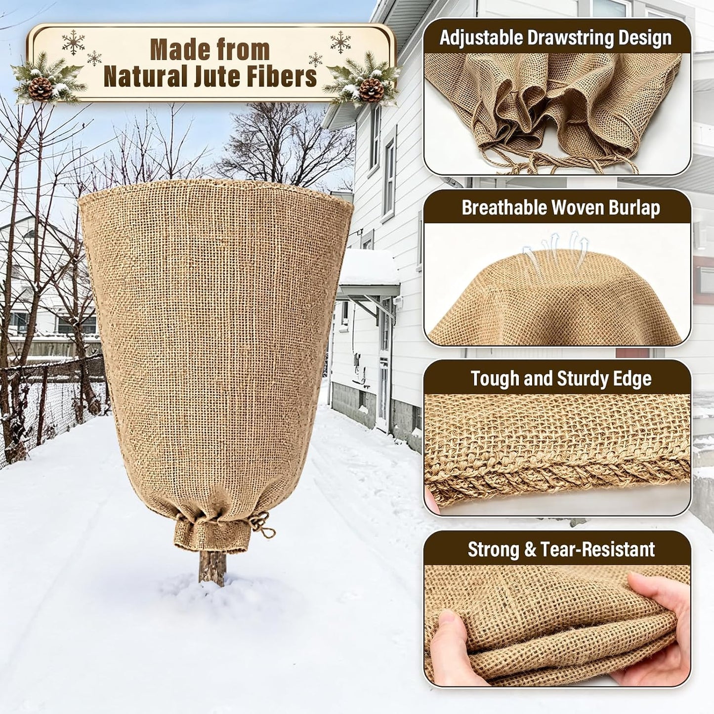 4 Packs 40 × 47 Inch Large Winter Plant Cover Bags with Drawstring