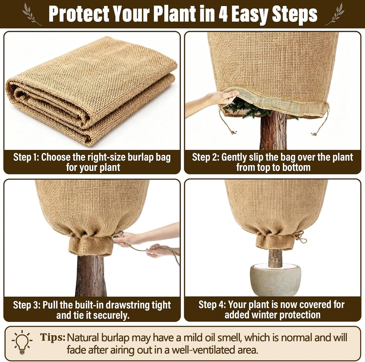 4 Packs 40 × 47 Inch Large Winter Plant Cover Bags with Drawstring