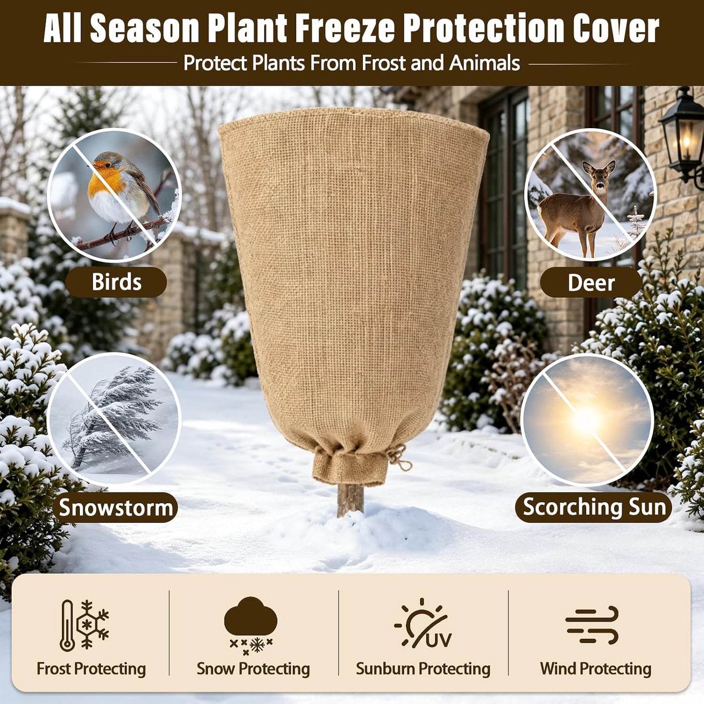 4 Packs 40 × 47 Inch Large Winter Plant Cover Bags with Drawstring