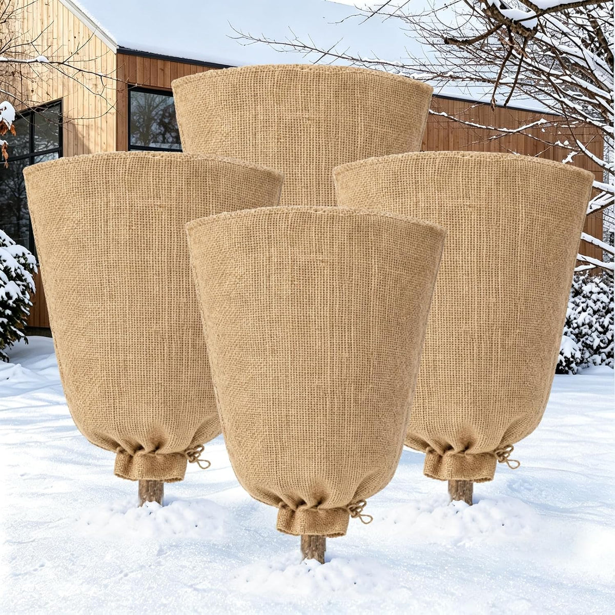 4 Packs 40 × 47 Inch Large Winter Plant Cover Bags with Drawstring