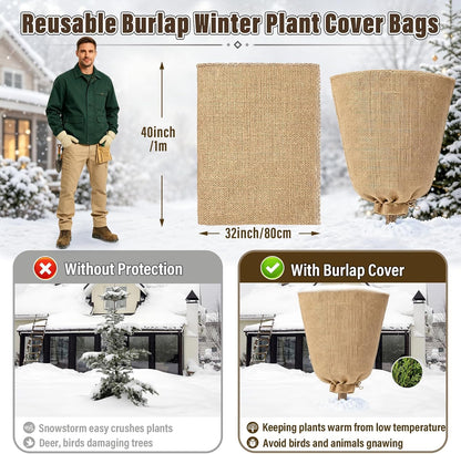 4 Packs 40 × 47 Inch Large Winter Plant Cover Bags with Drawstring