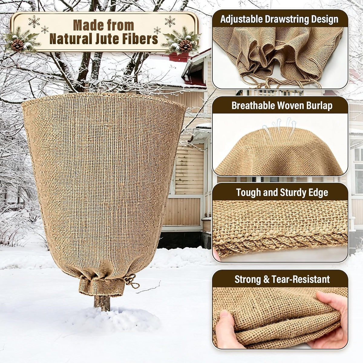 4 Packs 40 × 47 Inch Large Winter Plant Cover Bags with Drawstring
