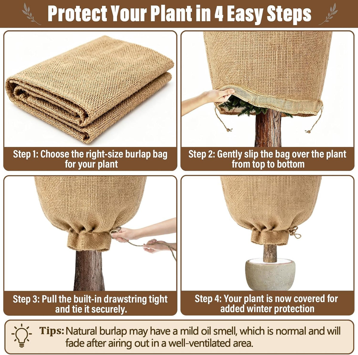 4 Packs 40 × 47 Inch Large Winter Plant Cover Bags with Drawstring