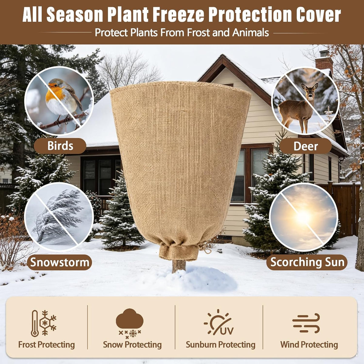 4 Packs 40 × 47 Inch Large Winter Plant Cover Bags with Drawstring