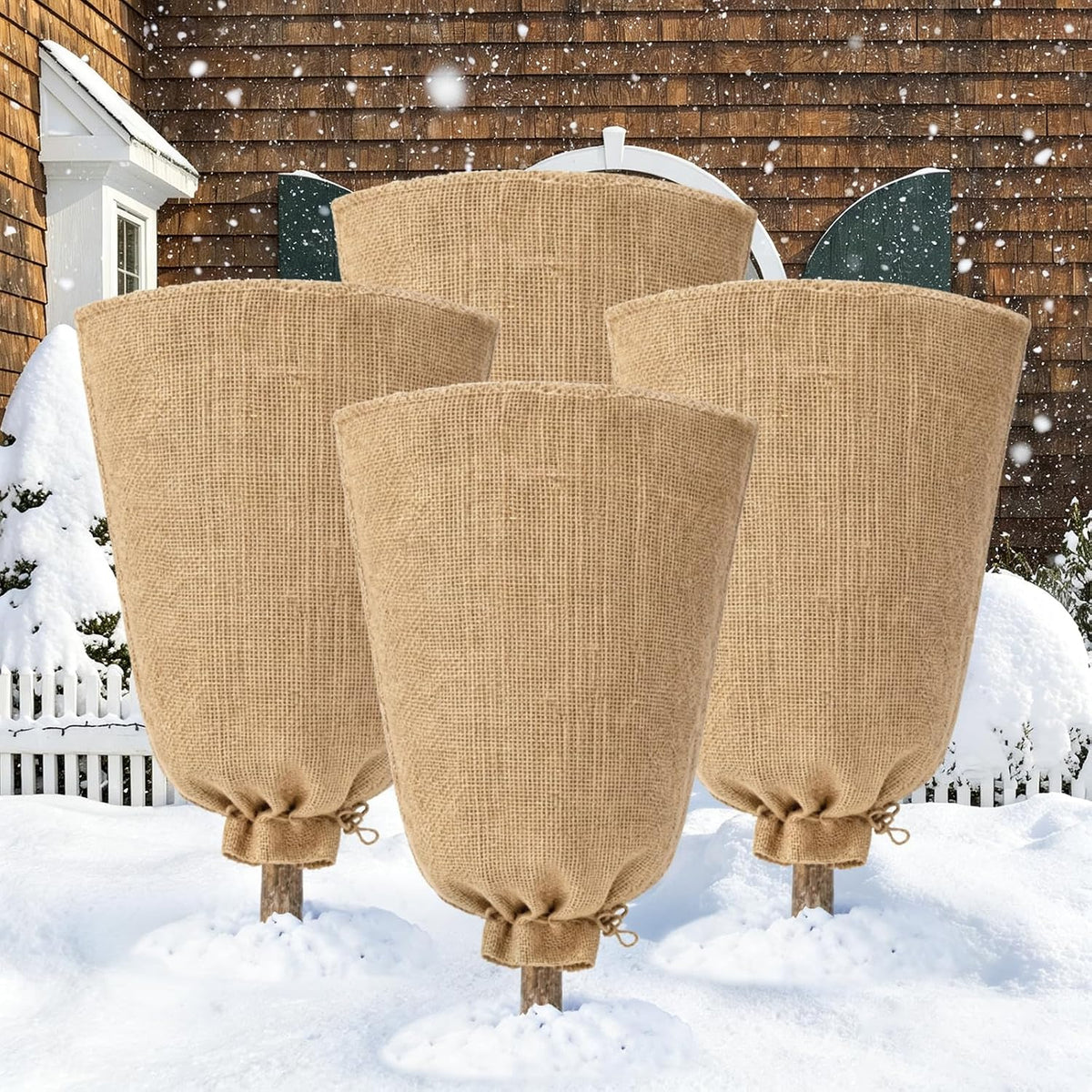 4 Packs 40 × 47 Inch Large Winter Plant Cover Bags with Drawstring