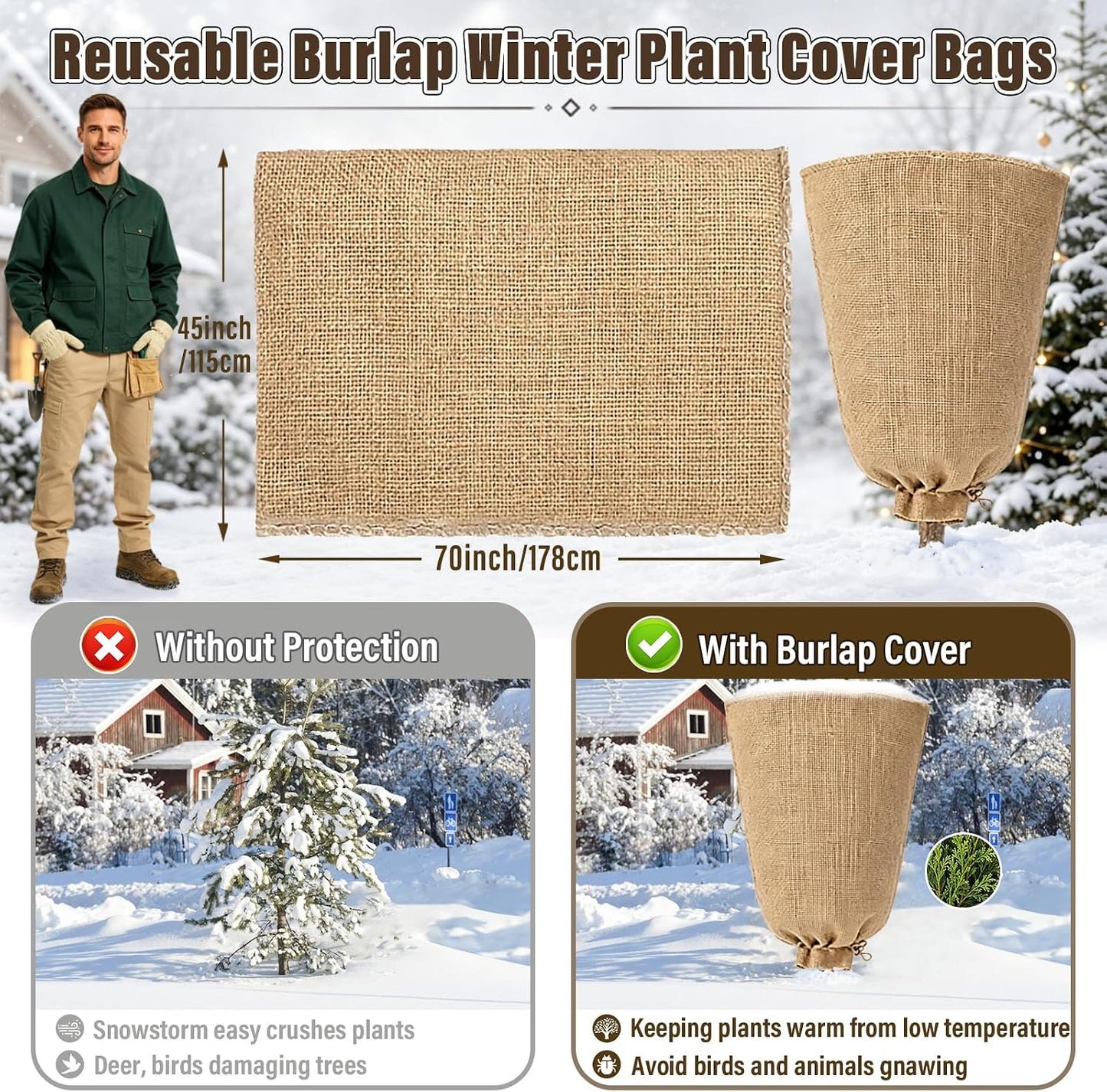 4 Packs 40 × 47 Inch Large Winter Plant Cover Bags with Drawstring