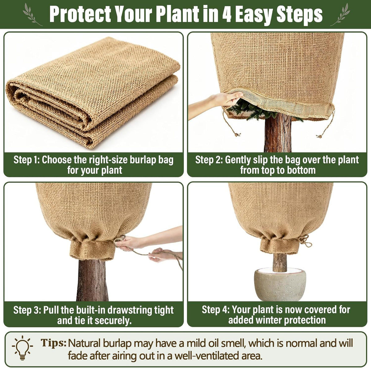 4 Packs 40 × 47 Inch Large Winter Plant Cover Bags with Drawstring