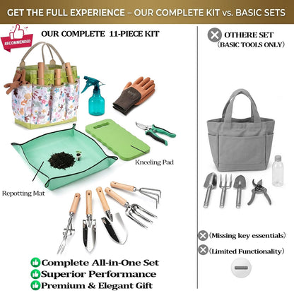 Garden Tool Set 11-Piece Heavy Duty Gardening Hand Tools - Rust-Resistant Stainless Steel with Durable Stylish Garden Tools Organizer Tote Bag, Perfect Gardening Gift for Women, Mom & Garden Lovers