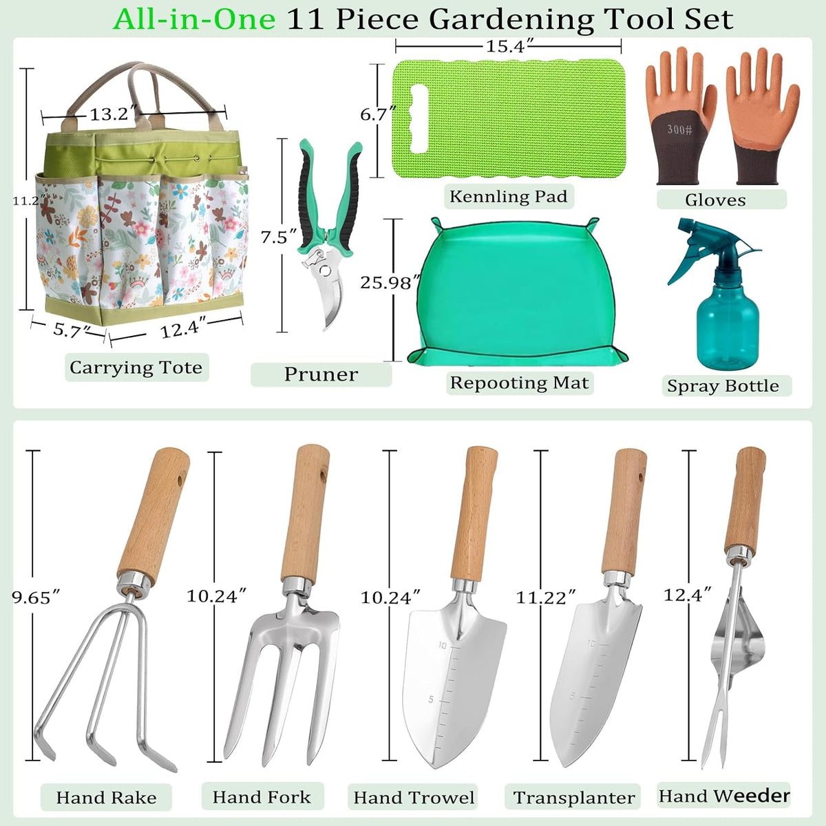 Garden Tool Set 11-Piece Heavy Duty Gardening Hand Tools - Rust-Resistant Stainless Steel with Durable Stylish Garden Tools Organizer Tote Bag, Perfect Gardening Gift for Women, Mom & Garden Lovers