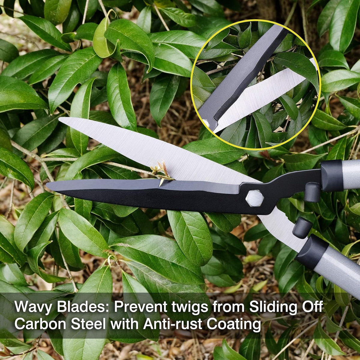 Hedge Clippers 21'', Hedge Shears for Trimming Borders, Boxwood, and Bushes, Hedge Gardening Shears with Carbon Steel Sharp Blades & Ergonomic Comfortable Handle