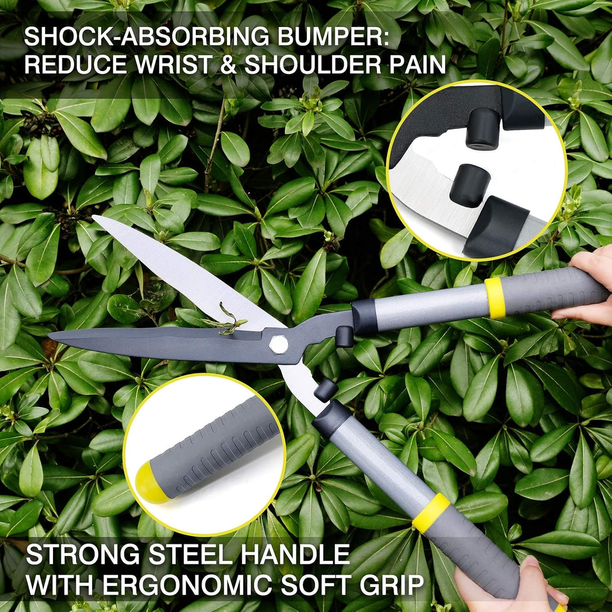 Hedge Clippers 21'', Hedge Shears for Trimming Borders, Boxwood, and Bushes, Hedge Gardening Shears with Carbon Steel Sharp Blades & Ergonomic Comfortable Handle