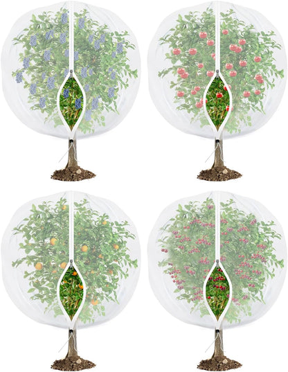 Fruit Tree Netting for Cicadas - with Zipper 4Pcs 5 x 4FT Garden Bird Netting for Blueberry Bushes with Drawstring,Insect Plant Protection Mesh Net Bags for Tomato,Cicada,Animals (4, 4 x 5 FT)