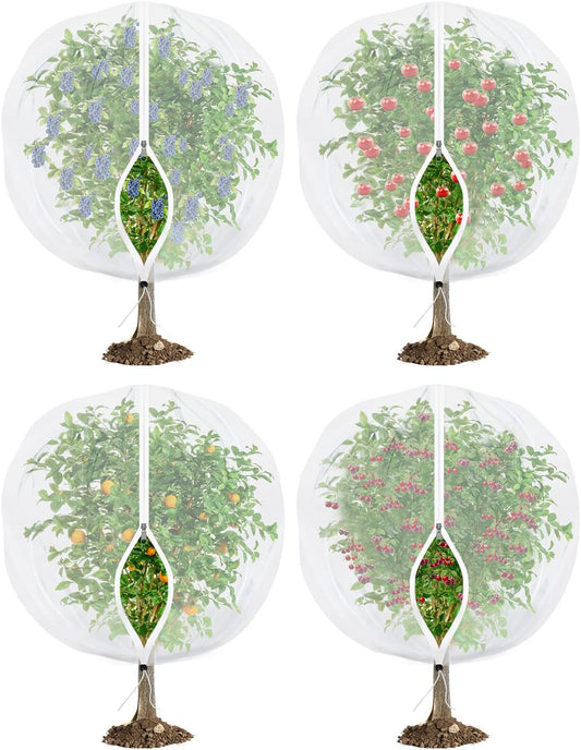 Fruit Tree Netting for Cicadas - with Zipper 4Pcs 5 x 4FT Garden Bird Netting for Blueberry Bushes with Drawstring,Insect Plant Protection Mesh Net Bags for Tomato,Cicada,Animals (4, 4 x 5 FT)
