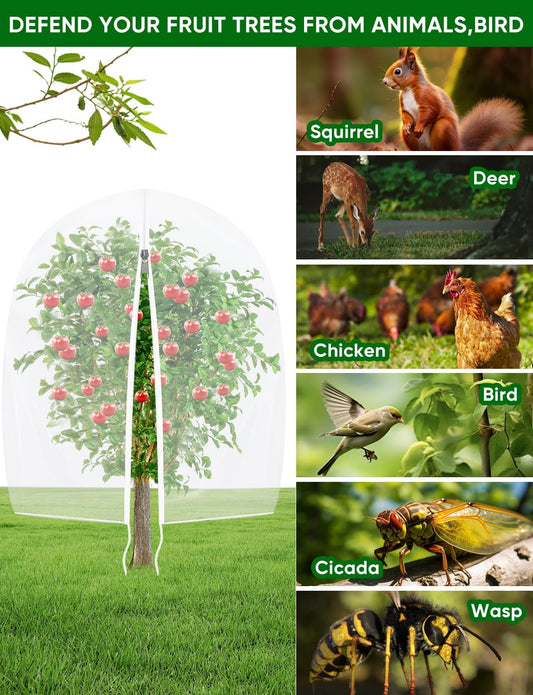 Fruit Tree Netting for Cicadas - with Zipper 4Pcs 5 x 4FT Garden Bird Netting for Blueberry Bushes with Drawstring,Insect Plant Protection Mesh Net Bags for Tomato,Cicada,Animals (4, 4 x 5 FT)