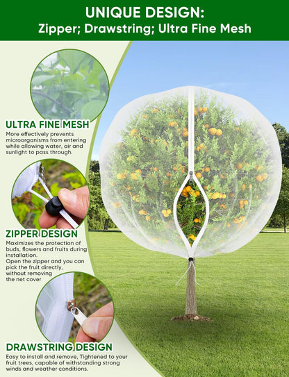 Fruit Tree Netting for Cicadas - with Zipper 4Pcs 5 x 4FT Garden Bird Netting for Blueberry Bushes with Drawstring,Insect Plant Protection Mesh Net Bags for Tomato,Cicada,Animals (4, 4 x 5 FT)