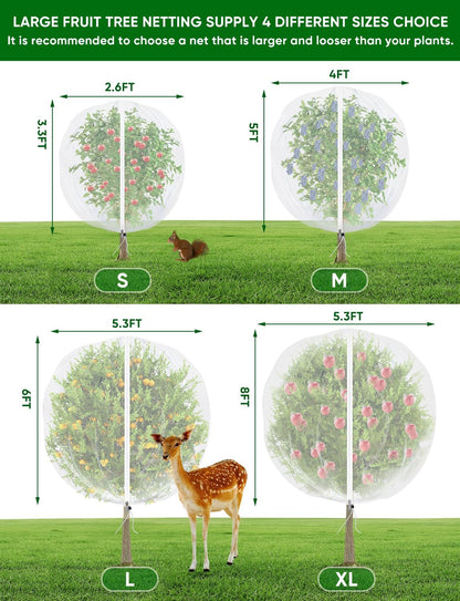 Fruit Tree Netting for Cicadas - with Zipper 4Pcs 5 x 4FT Garden Bird Netting for Blueberry Bushes with Drawstring,Insect Plant Protection Mesh Net Bags for Tomato,Cicada,Animals (4, 4 x 5 FT)