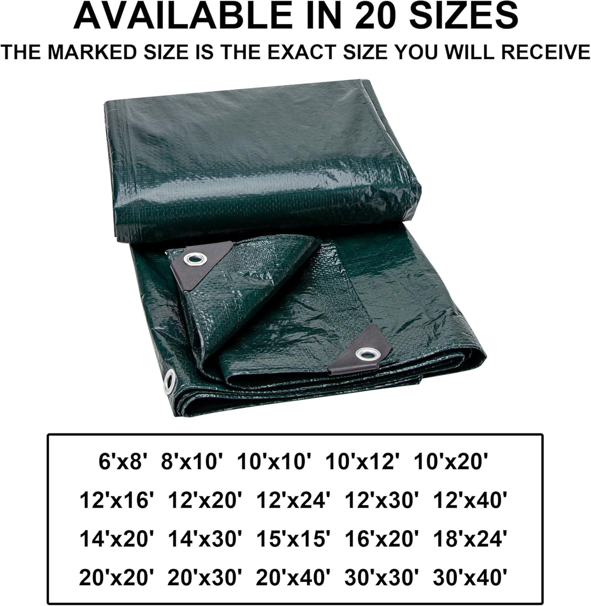 8x10Ft Multipurpose Waterproof Poly Tarp Cover 8 Mil, Green
