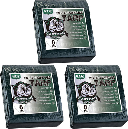 8x10Ft Multipurpose Waterproof Poly Tarp Cover 8 Mil, Green