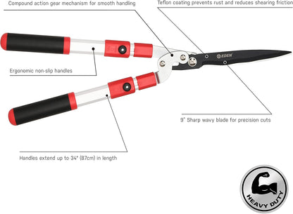 39022 Extendable Hedge Shears with Wavy Blade