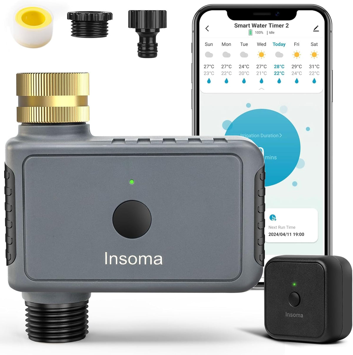 WiFi Water Timer Brass Inlet, 2.4GHz Smart Sprinkler Timers, 1 Zone Hose Timer with WiFi Hub, Voice/App Control with Alexa & Google Assistant, Auto/Manual Watering, Rain Delay, for Garden, Yard, Lawn