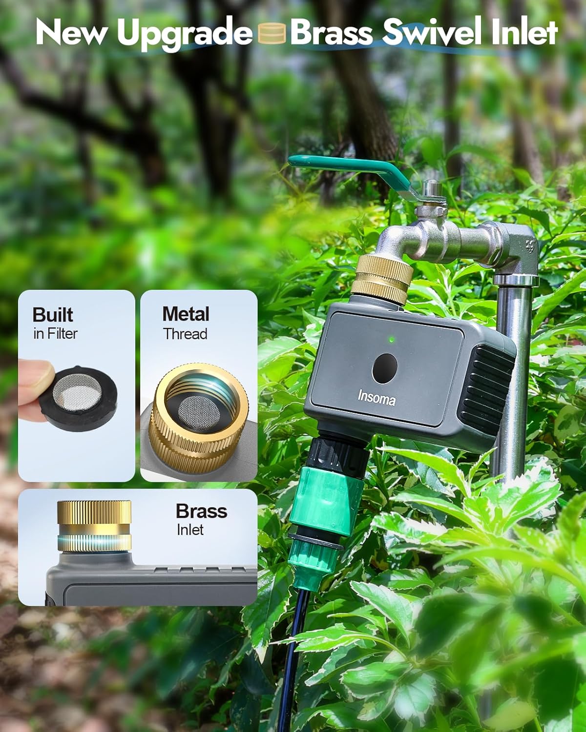 WiFi Water Timer Brass Inlet, 2.4GHz Smart Sprinkler Timers, 1 Zone Hose Timer with WiFi Hub, Voice/App Control with Alexa & Google Assistant, Auto/Manual Watering, Rain Delay, for Garden, Yard, Lawn