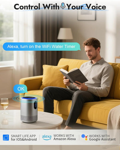WiFi Water Timer Brass Inlet, 2.4GHz Smart Sprinkler Timers, 1 Zone Hose Timer with WiFi Hub, Voice/App Control with Alexa & Google Assistant, Auto/Manual Watering, Rain Delay, for Garden, Yard, Lawn