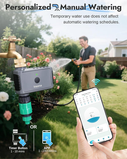 WiFi Water Timer Brass Inlet, 2.4GHz Smart Sprinkler Timers, 1 Zone Hose Timer with WiFi Hub, Voice/App Control with Alexa & Google Assistant, Auto/Manual Watering, Rain Delay, for Garden, Yard, Lawn