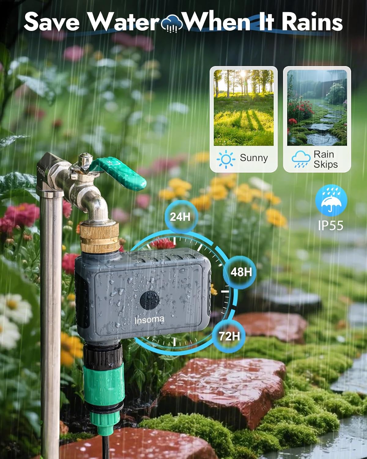 WiFi Water Timer Brass Inlet, 2.4GHz Smart Sprinkler Timers, 1 Zone Hose Timer with WiFi Hub, Voice/App Control with Alexa & Google Assistant, Auto/Manual Watering, Rain Delay, for Garden, Yard, Lawn