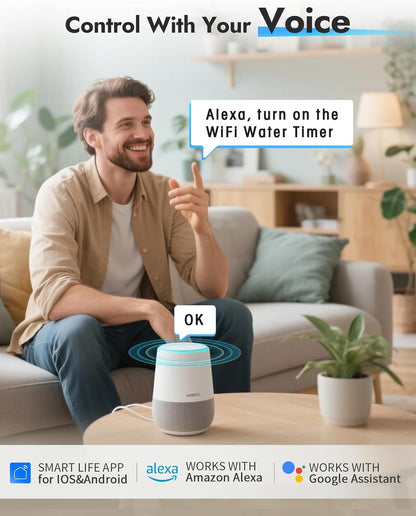WiFi Water Timer Brass Inlet, 2.4GHz Smart Sprinkler Timers, 1 Zone Hose Timer with WiFi Hub, Voice/App Control with Alexa & Google Assistant, Auto/Manual Watering, Rain Delay, for Garden, Yard, Lawn