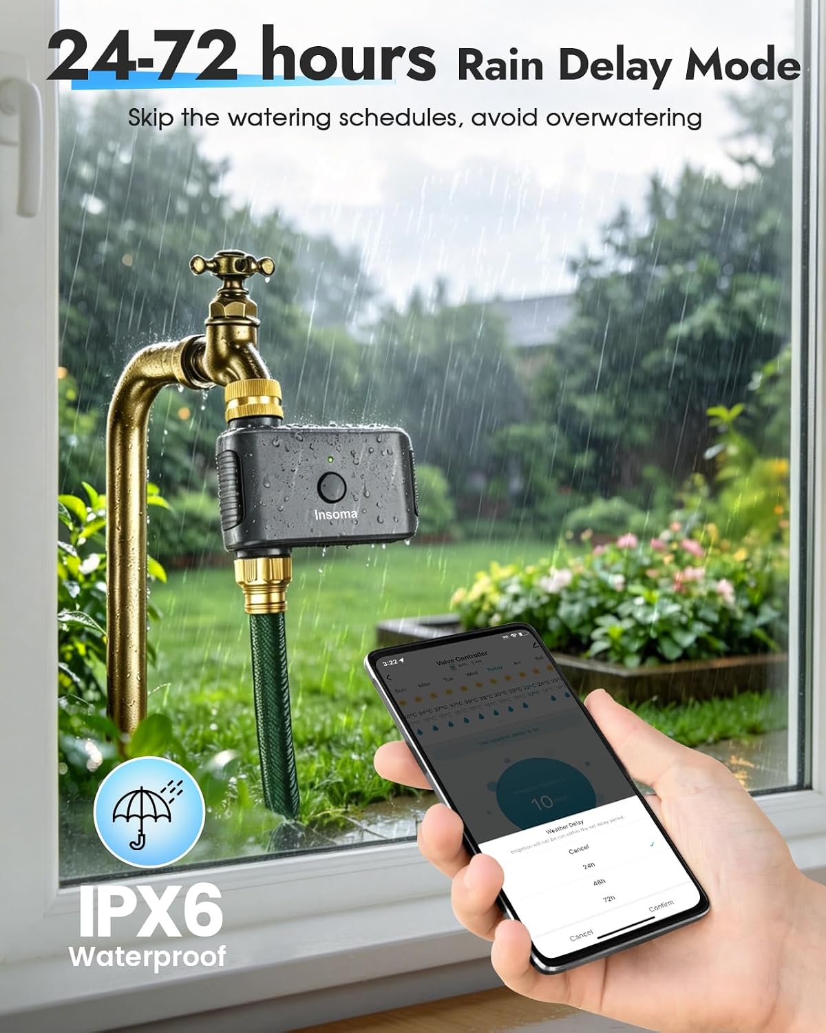 WiFi Water Timer Brass Inlet, 2.4GHz Smart Sprinkler Timers, 1 Zone Hose Timer with WiFi Hub, Voice/App Control with Alexa & Google Assistant, Auto/Manual Watering, Rain Delay, for Garden, Yard, Lawn