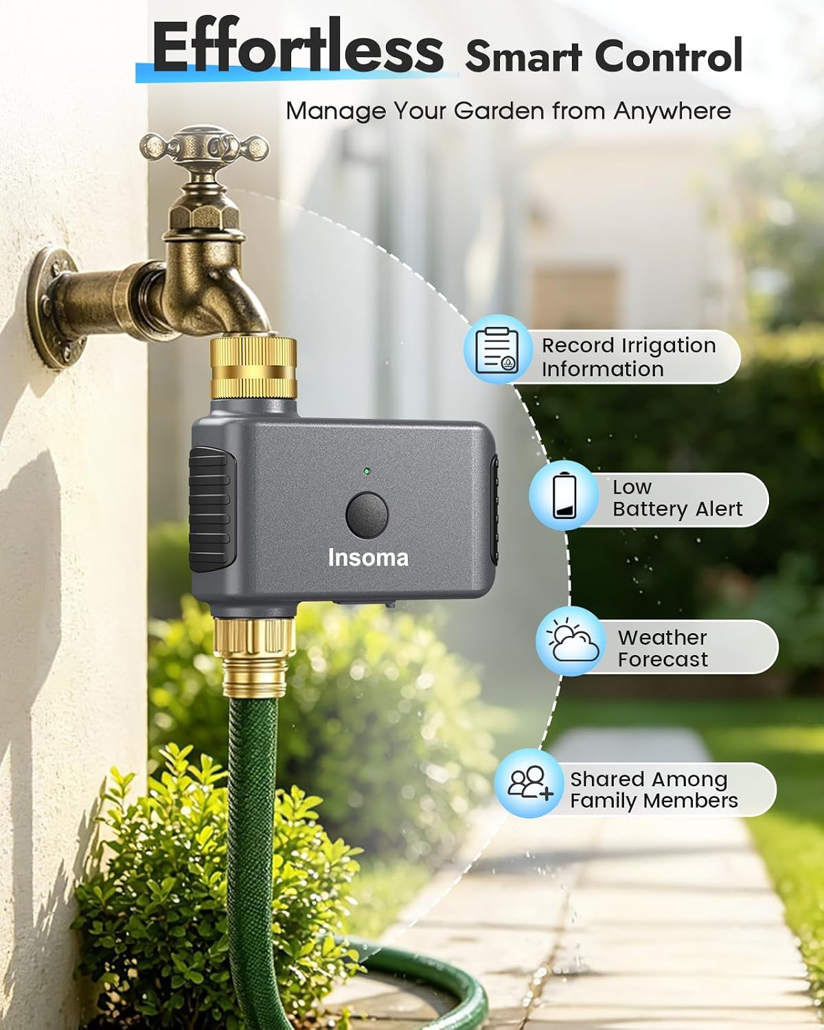 WiFi Water Timer Brass Inlet, 2.4GHz Smart Sprinkler Timers, 1 Zone Hose Timer with WiFi Hub, Voice/App Control with Alexa & Google Assistant, Auto/Manual Watering, Rain Delay, for Garden, Yard, Lawn
