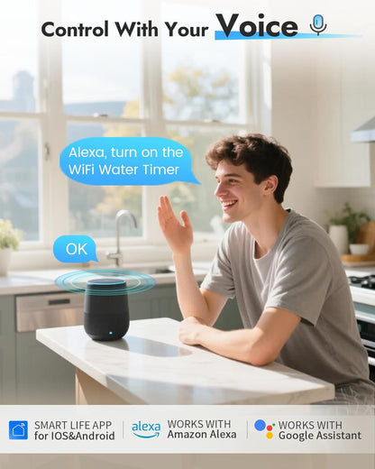 WiFi Water Timer Brass Inlet, 2.4GHz Smart Sprinkler Timers, 1 Zone Hose Timer with WiFi Hub, Voice/App Control with Alexa & Google Assistant, Auto/Manual Watering, Rain Delay, for Garden, Yard, Lawn